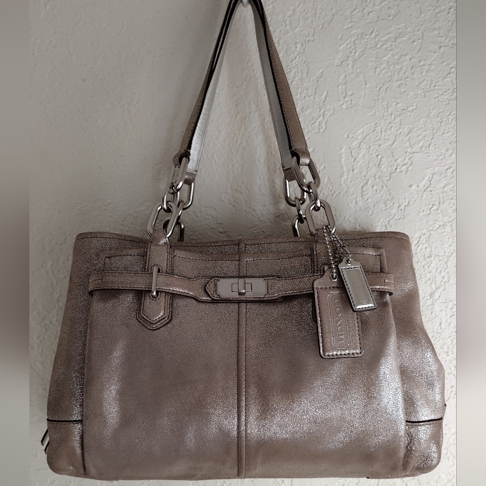 Coach Metallic Champagne & Silver Leather Chelsea Jayden Carryall Shoulder Bag